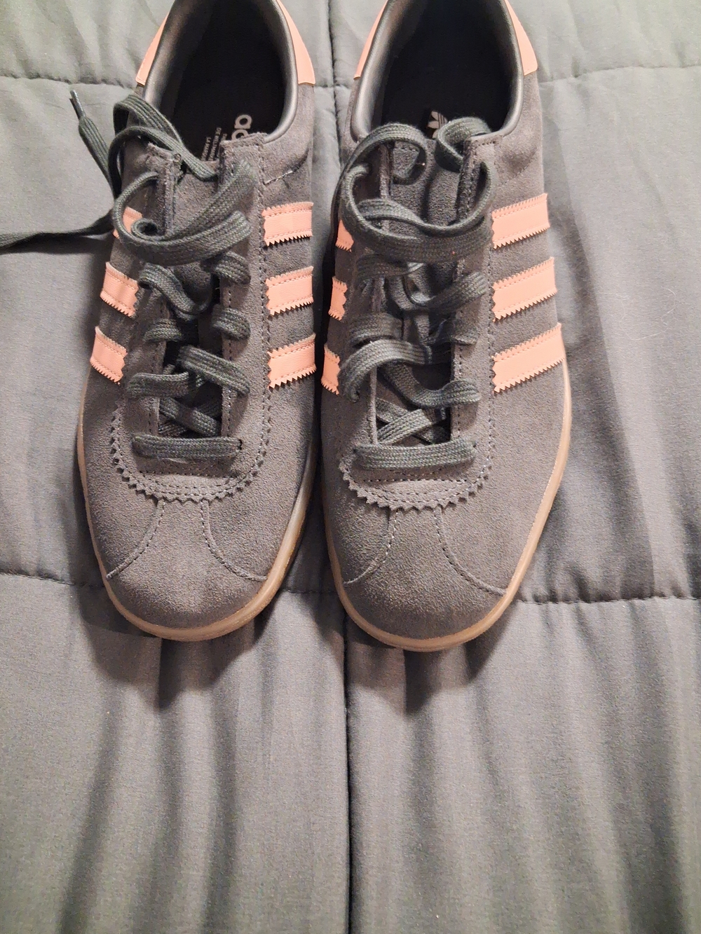 adidas Gray Suede Sneakers with Pink Stripes
